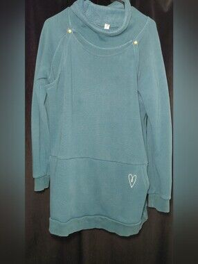 Latched Mama Teal Nursing Pullover Sweater with Heart Detail XL